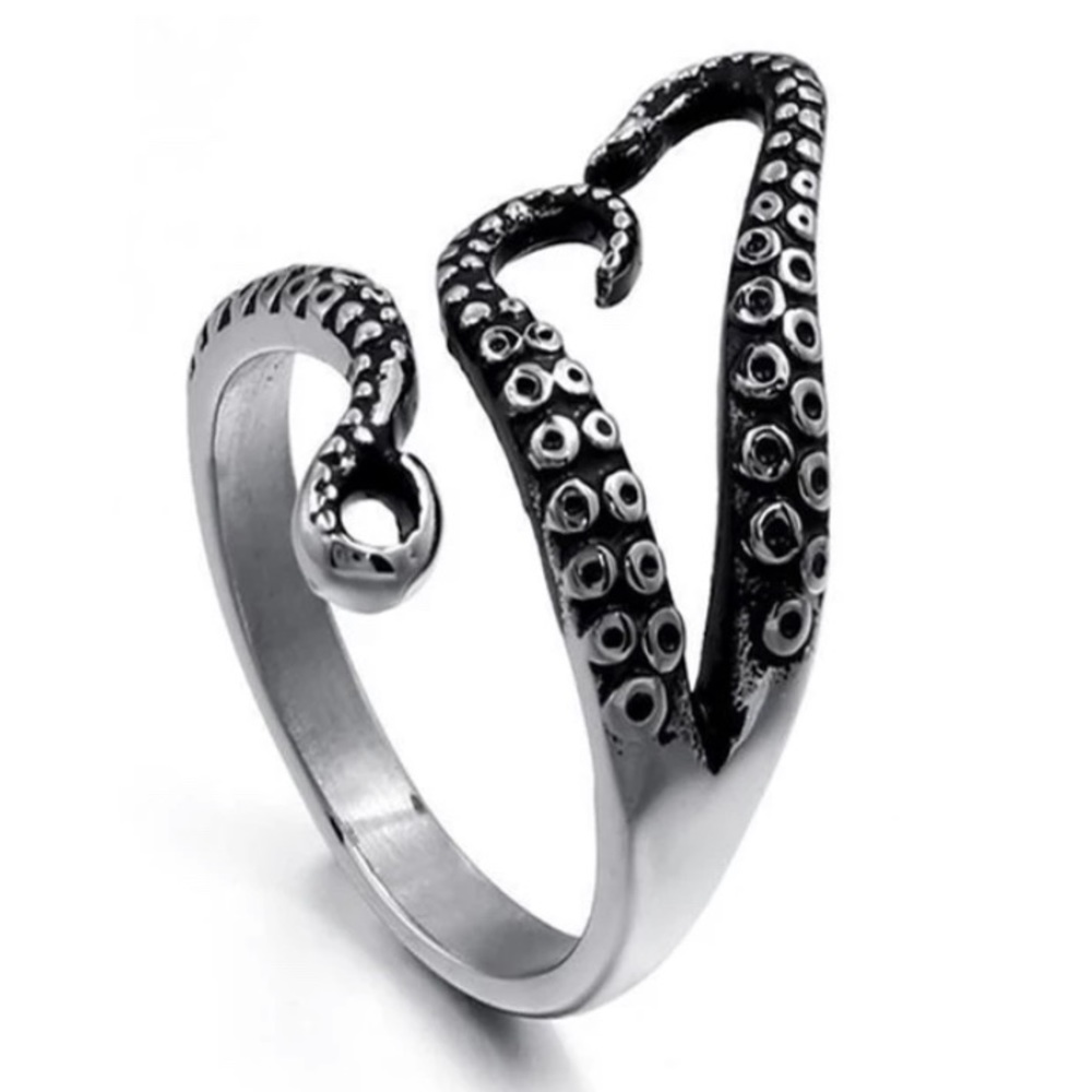 Octopus Kraken Tentacles Silver Adjustable Ring - Picture 3 of 6